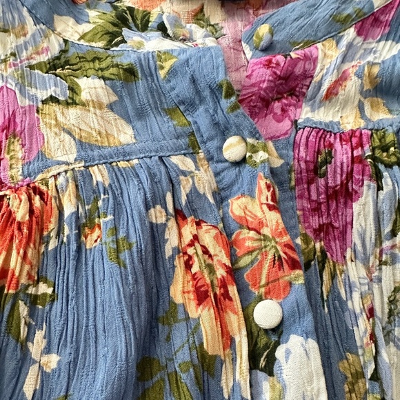 RACHEL Rachel Roy Floral Blouse - Blue and Multicolor Tie Blouse Size L - Picture 13 of 15